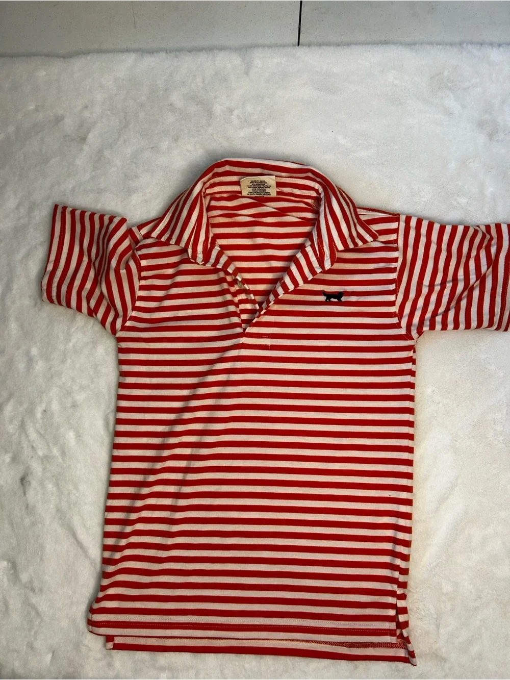 Jack Thomas Boys Youth Size 6 Orange White Striped Polo Shirt Dog Logo